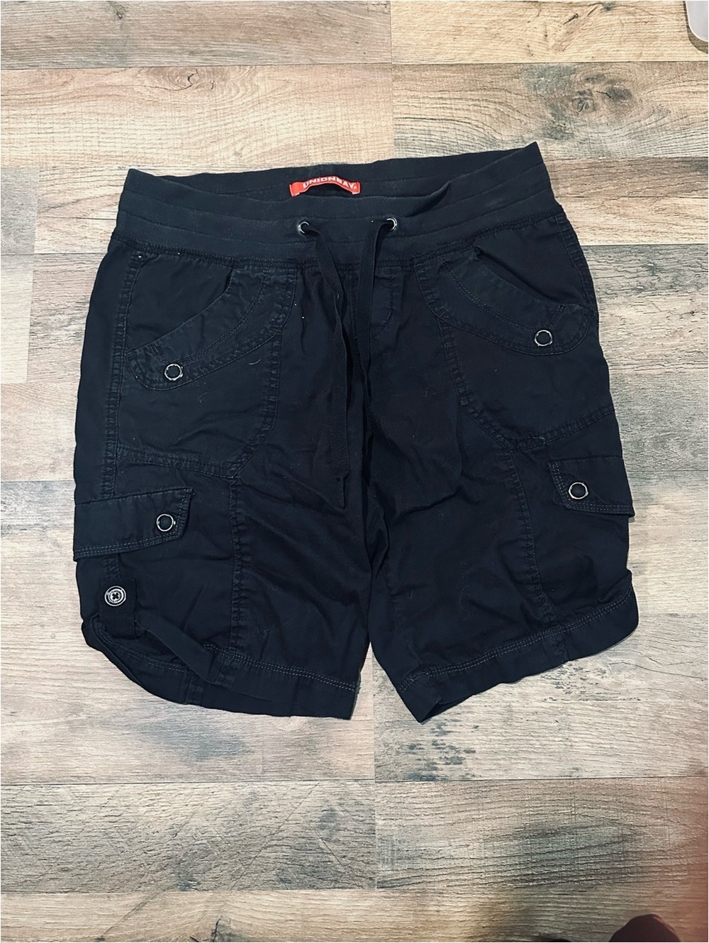 UNIONBAY Women's Black Cargo Shorts with Drawstring Waist